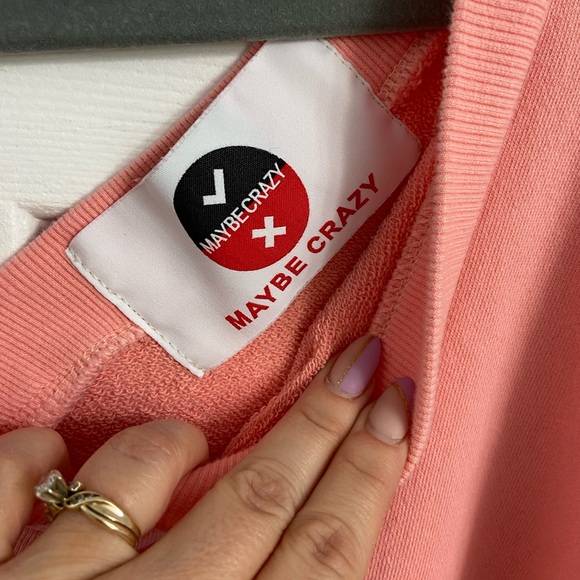 Maybe Crazy V-Neck Sweatshirt Size XL Pink Oversized Cropped Unisex Funky Barbie - Picture 2 of 7